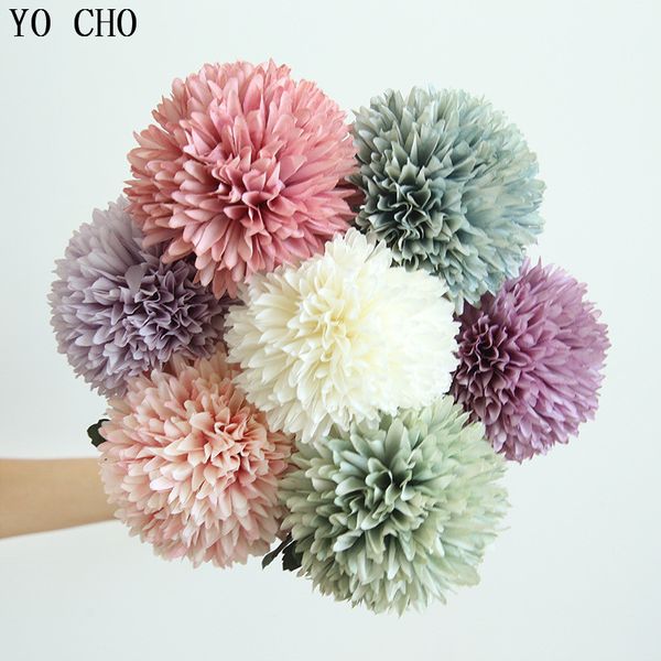 Acheter Séchées Yo Cho Interieur Fleurs Artificielles Pompon Pissenlit Faux Fleurs De Soie Blanche Fleur Rose Boule Fête De Mariage Décoration De