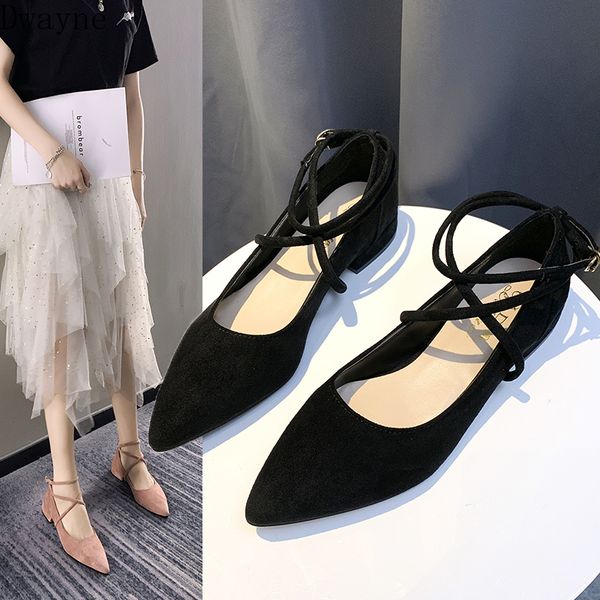 

fashion pointed shallow mouth single shoes sweet elegant straps low heel womens shoes square heel high heels black work 41