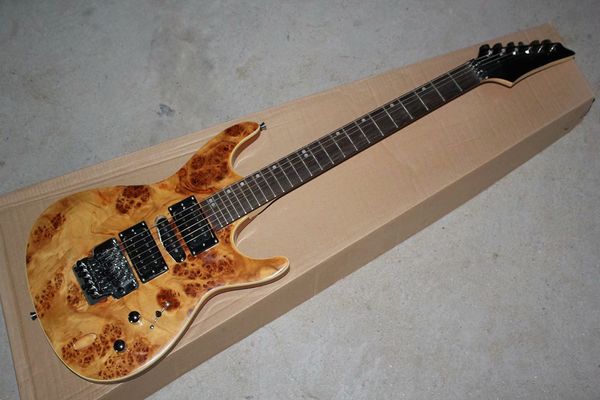 Factory Custom natuurlijke houtkleur elektrische gitaar met dendrietkorrel, Floyd Rose Bridge, palissander toets, chromen hardware, kan worden aangepast