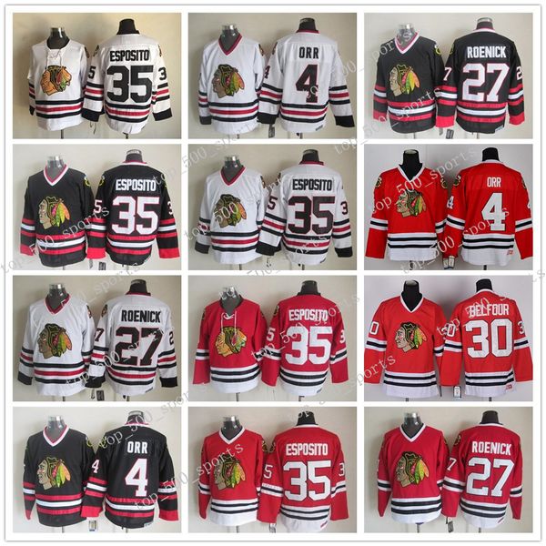 

чикаго блэкхокс 4 орр джерси мужчины хоккей 35 tony esposito 27 рёник 30 эд бельфор vintage ccm черный белый красный, Black;red