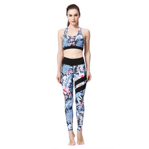 

woman designer yoga wear summer yoga wear fitness suit printed pants quick-drying bra tights sport tracksuits clothing sets wholesale, Gray