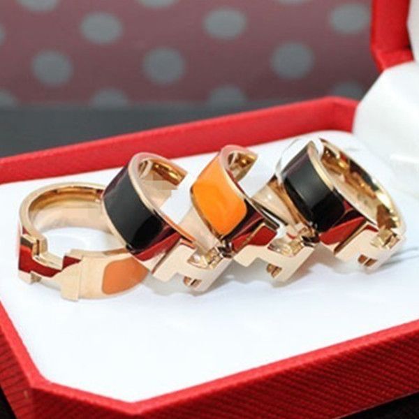 

316l stainless steel fashion designer ring with enamel four colors women and man original brand h ring jewelry send boxes, Silver