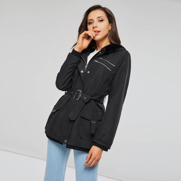 

black coats women casual hooded jacket coat fashion simple high street slim 2018 winter warm thicken basic female, Black;brown