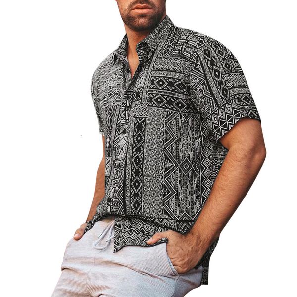 

new arrival slim fit male luxury stylish shirt men's summer fashion casual lapel retro print short sleeve shirt blouse -3xl, White;black
