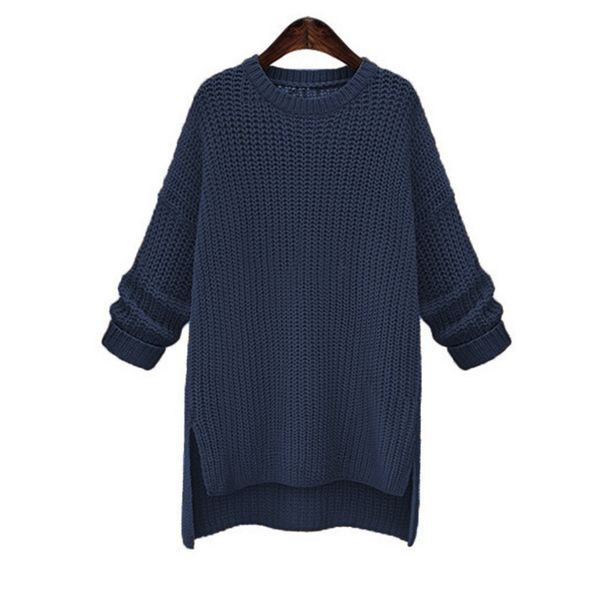 

womens autumn winter thick long sweaters for women new irregular o-neck knitted pullovers lady casual split sweater, White;black