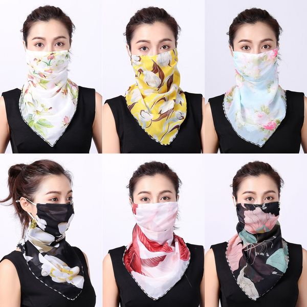 

razen women sunscreen masks protection lightweight breathable scarf summer face chiffon triangle scarf outdoor riding thin, Black