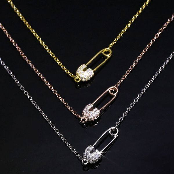 

unique necklace tiny cz pave pin necklace for women fashion collier femme jewelery, Silver