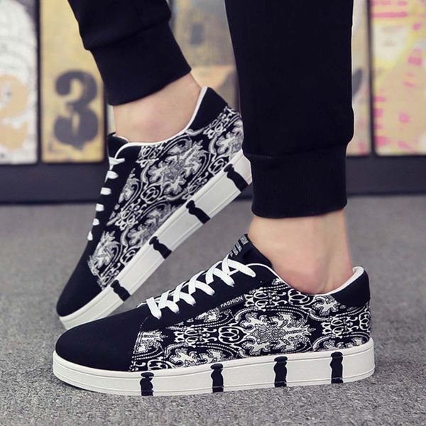 

summer new concise graffiti men white shoes casual breathable and comfortable men's shoes trend versatile male, Black