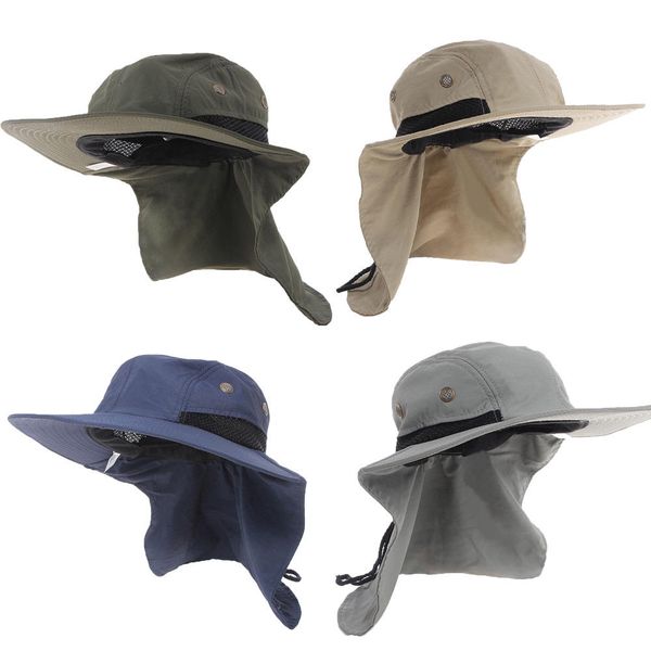 

summer fishing hiking outdoor brim neck cover bucket boonie sun flap lightweight quick-drying hat bush cap, Blue;gray