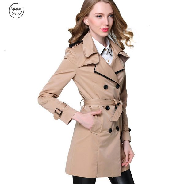 

european trench new fashion designer brand classic coat real khaki black double breasted women pea coat ps, Tan;black