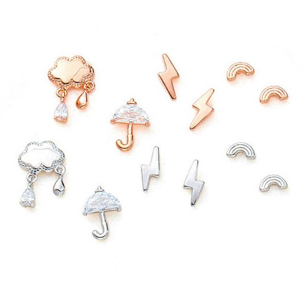 

2020 new korea simple cute umbrella zircon clouds water drops stud earrings for women fashion jewelry accessories, Golden;silver