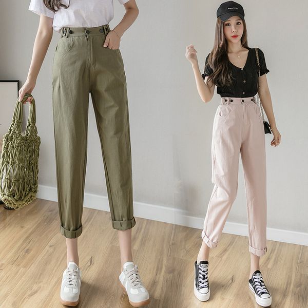 

women's pants & capris casual womens lace up joggers women pantalones mujer cintura alta korean trousers, Black;white