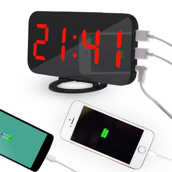 

светодиодный зеркальный цифровой будильник с usb-портом для зарядного устройства телефона touch-activited snooze electronic large time led c
