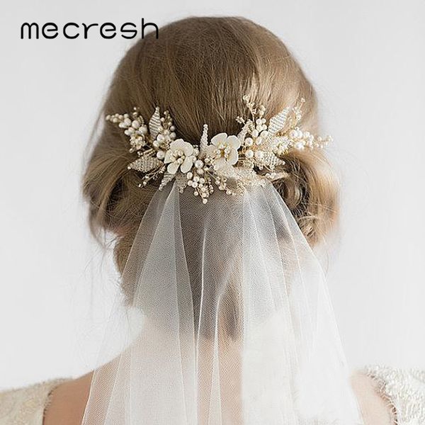 

mecresh floral beads bridal hair combs wedding hair accessories for girls rhinestone comb princess hairpieces jewelry fs182, Golden;white