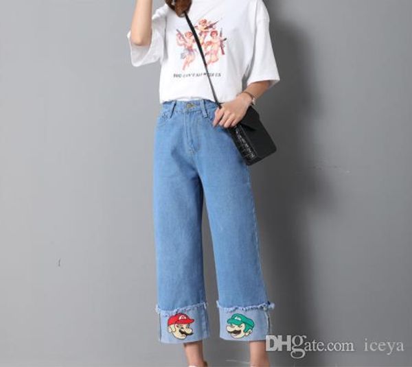 

korean version of new 2019 loose straight leg jeans for women's summer fashion, baggy casual jeans, Blue