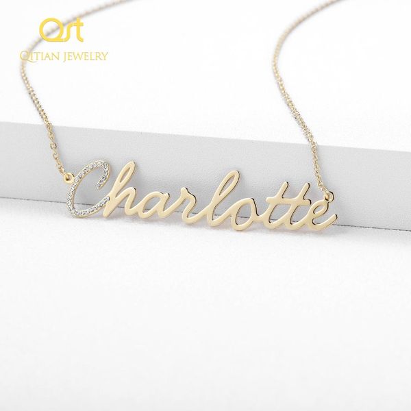 

qitian customize iced out choker first letter in crystal name necklace for women hip hop necklaces jewelry gift drop shipping, Silver