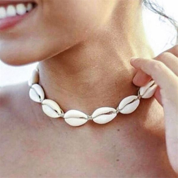 

10 style boho natural sea shell cowrie necklace for women choker rope chain gold shell collar necklaces beach summer jewelry, Golden;silver