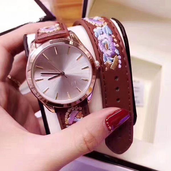 

chinese style ladies watches luxury leather embroidered strap girl quartz wrist watch for women valentine gift relojes mujer 2019, Slivery;brown