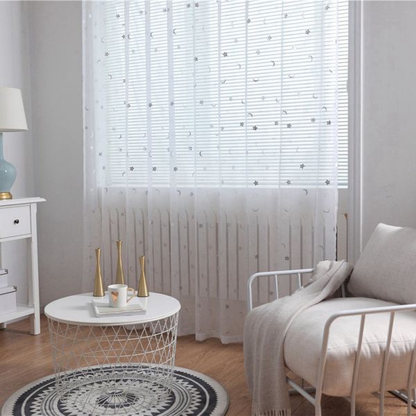 

smile faces stars moon printing sheer curtain room valances window curtain panel for home bedroom panel door sheer