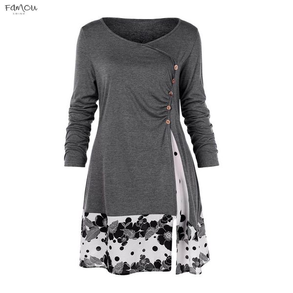 

Autumn Women Dress Mujer Dress Plus Size Button Floral Splicing Long Tunic Womens Tops Ladies Dresses Designer Clothes
