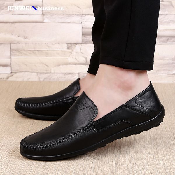 

causal designer shoes men genuine leather loafers flats slip on shoes handmade soft men moccasins male sneakers oxford l5, Black