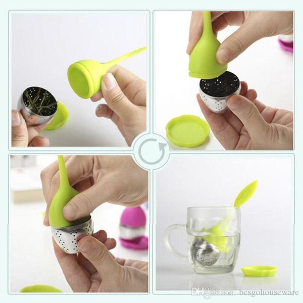 

loose leaf tea infuser silicone handle fennel herbal infuser tea pot use stainless steel strainer food grade tea infuser bh0333