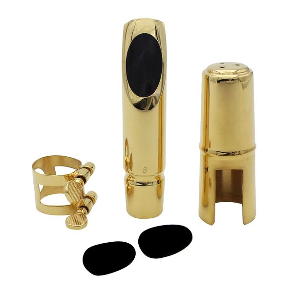 

golden plated metal tenor saxophone mouthpiece with cap and ligature #8