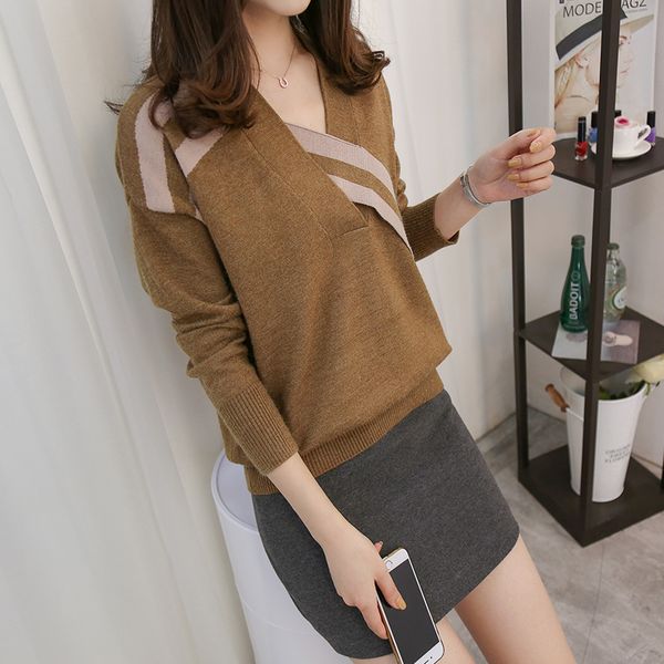 

5632 - new diagonal stripes v neck knit shirt 53, Black