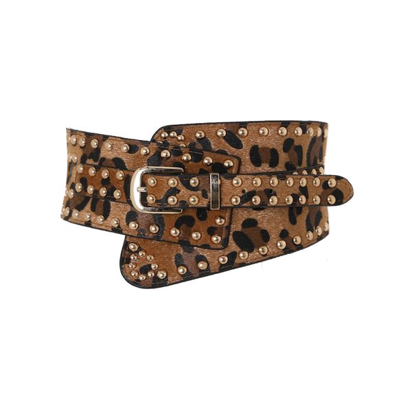 

leopard печати куртка женская декоративный свитер платье модно джокер стрейч эластичный широкий пояс заклепки, Black;white