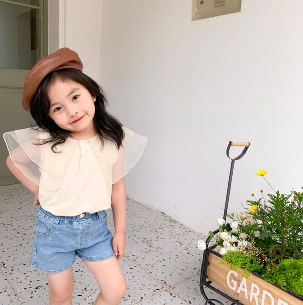 

2020 new girls pathcwork t-shirt summer sleeveless cotton fashion girls 1-6 t hv147, Blue