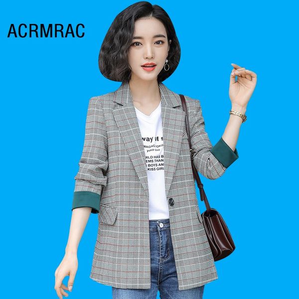 

women jacket slim autumn plaid long sleeve blazers woman 722, White;black