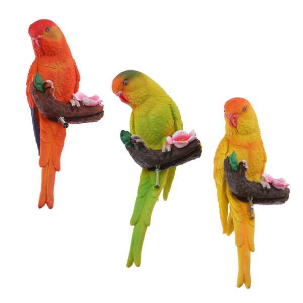 

3pcs realistic large parrot budgerigar lifelike bird ornament resin animal model statues diy lawn sculpture tree decor