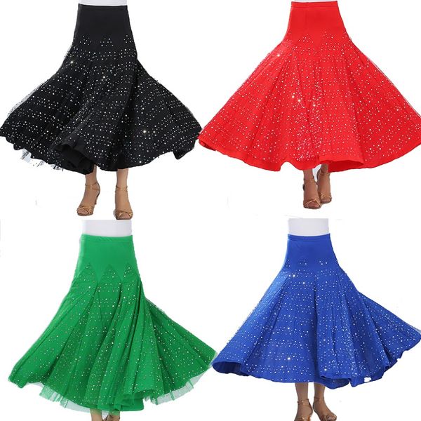

women solid color high waist sequins polka dot modern dance skirt ballroom dance big swing skirt waltz ballroom, Black;red