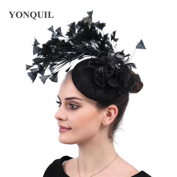 

vitage black wedding fascinators hats elegant women party tea chapeau caps ladies hair accessories bridal married headwear clips ovnnn, White