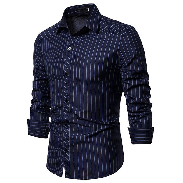 

men's striped button down dress shirt tuxedo shirts 2019 autumn new long sleeve shirt men camisas hombre business casual, White;black