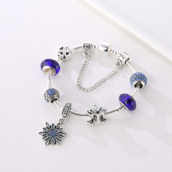 

wholesale- charm bracelet 925 silver pandora bracelets for women royal crown bracelet blue crystal beads diy snowflake jewelry with crown, Black