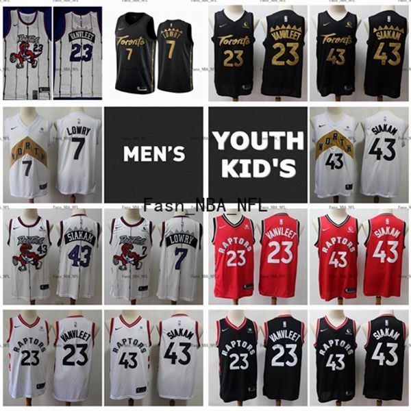 

2020 mens youth kids raptors 43 pascal siakam authentic kyle 7 lowry stitched fred 23 vanvleet toronto raptors basketball jerseys, Black;red