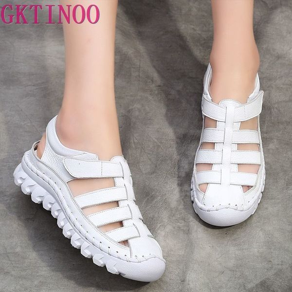 

gktinoo women sandals 2020 summer shoes genuine leather covered toe soft casual walking zapatos mujer plataforma big size 35-43 y200702, Black