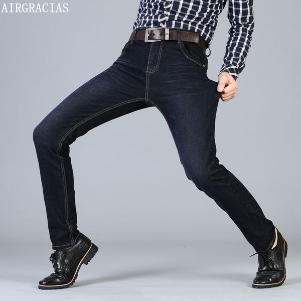 

airgracias men jeans classic mens jean elastic straight long trousers pants cotton denim jeans men plus size 28-46, Blue