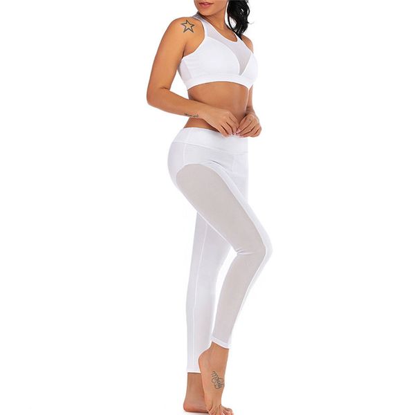 

yoga suit yoga pants women's fitness sport leggings black and white solid color perspective vest leggings set nepoagym 4az, White;red
