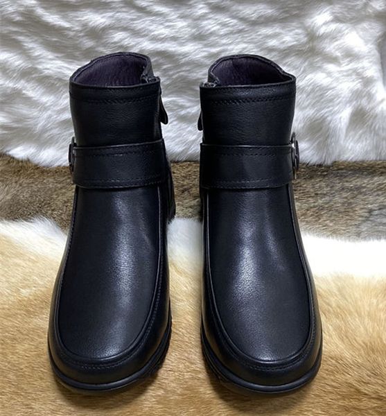 

fashion designer autumn winter women mother boots elderly casual shoes zipper leather warm velvet inside super soft foam rubber bottom ck001, Black