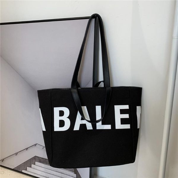 

fashion canvas tote bag shoulder portable large capacity bag letter new black and white ladies hand bags