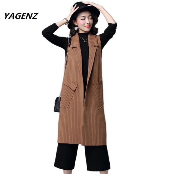 

2019 quality long slim striped female vest turn-down collar womens fashion waistcoats spring elegant women vests sleeveless coat, Black;white