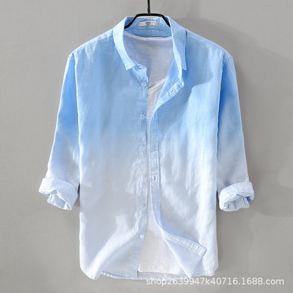 

льняные рубашки мужчины комфортное дышащие натуральный льняной градиент цвета повседневная рубашка 2020 new, White;black