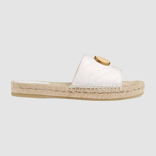 

new womens leather espadrille sandal open round toe slip on slippers with metal hardware 20mm platform, Black