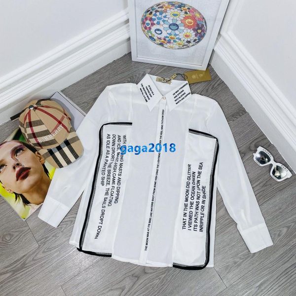 

high end женщины девушки рубашка лоскутное выдалбливают кружева полосатый письмо печати лацкан шеи с длинным рукавом тройник блузка взлетно, White