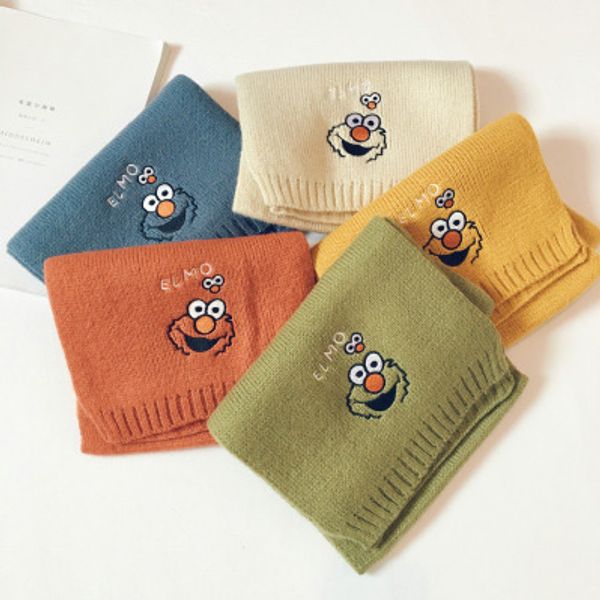 

children designer embroidered cartoon scarf kids cute thermal scarf boys and girls solid color scarfs child fashion casual scarfs, Red;brown