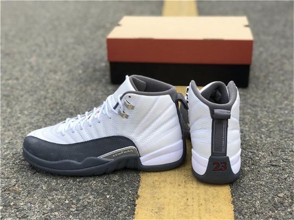 

2019 release air high 12 dark grey retro men basketball shoes white black real carbon fiber 130690-160 authentic sports shoes with box, White;red