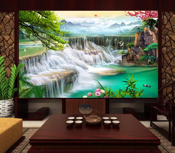 

waterfall landscape living room wall wallpaper for walls 3 d for living room
