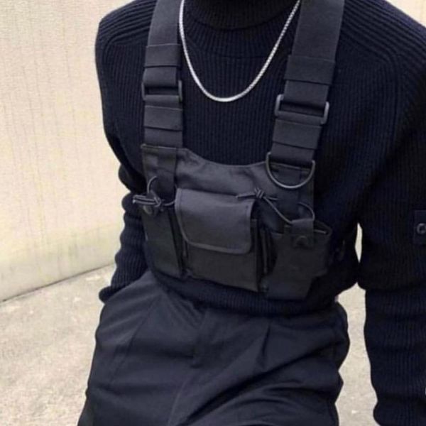 

fashion nylon chest rig bag black vest hip hop streetwear functional tactical harness chest rig kanye west wist pack chest bag t200521
